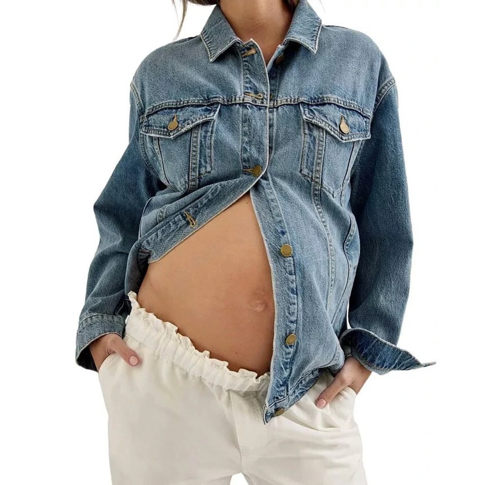 HATCH Collection Classic Maternity Jean Jacket Women Medium Blue Trucker‎ $218